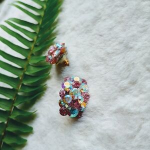 Pink & Clear Sparkling Glass AB Crystal Stud Earrings, Romantasy, Princess Core